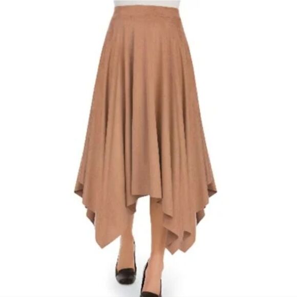 VTG Camel Faux Suede Pull On Handkerchief Hem Midi Skirt Large - Picture 11 of 11